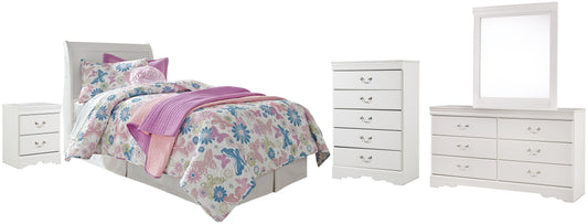 Anarasia Twin Sleigh Headboard, Dresser, Mirror, Chest and Nightstand