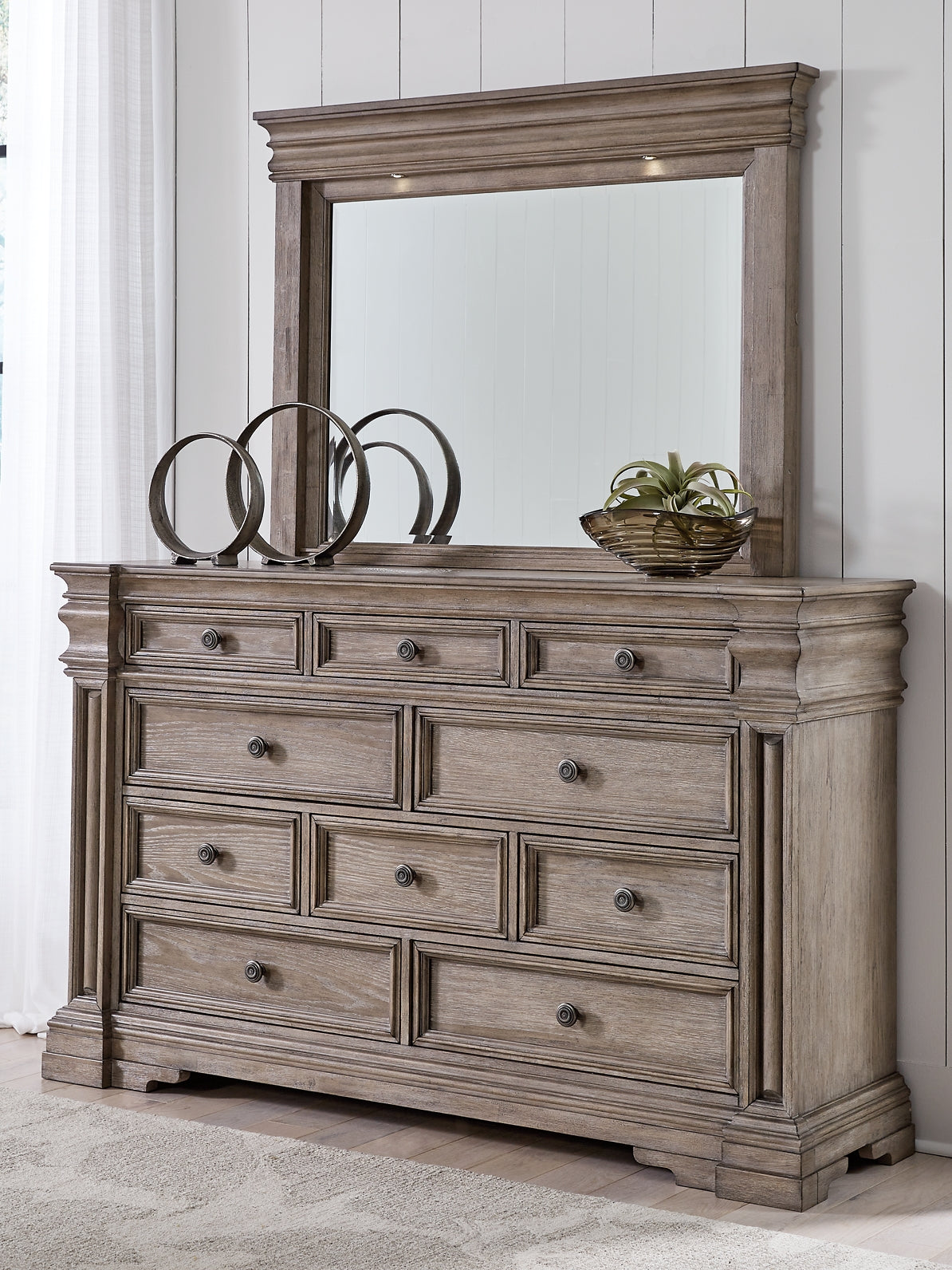 Blairhurst Queen Panel Bed with Mirrored Dresser, Chest and Nightstand