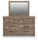 Rusticott Queen Poster Bed with Mirrored Dresser and Nightstand