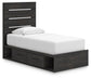 Delmorta Twin Panel Bed with Storage, Dresser, Mirror, Chest and Nightstand
