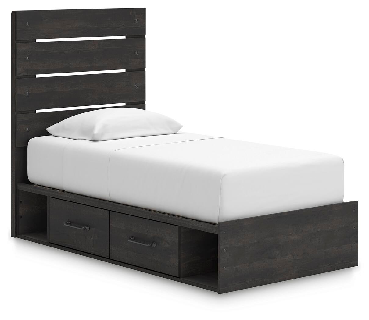 Delmorta Twin Panel Bed with Storage, Dresser, Mirror and Nightstand