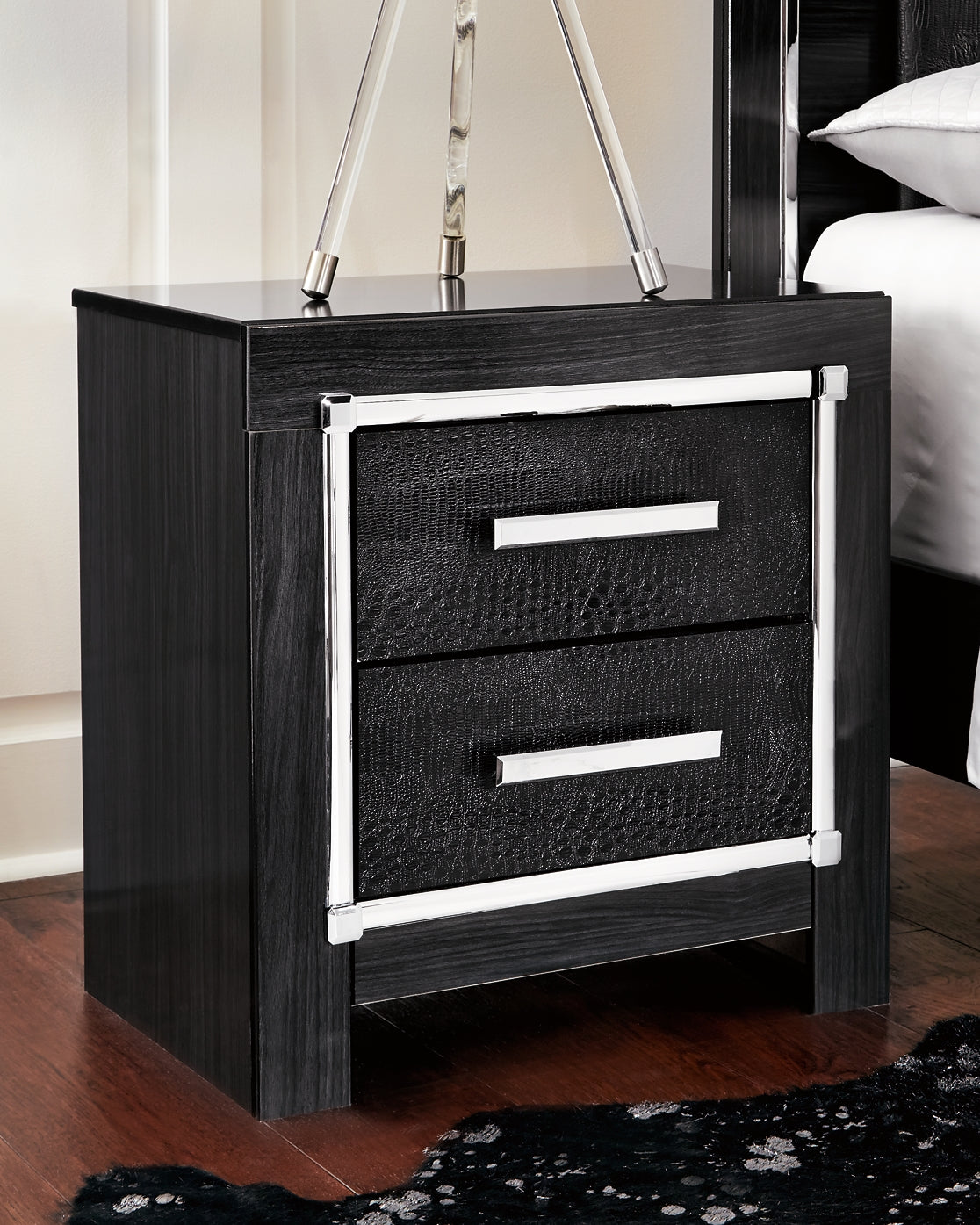 Kaydell King Upholstered Panel Headboard with Mirrored Dresser, Chest and 2 Nightstands